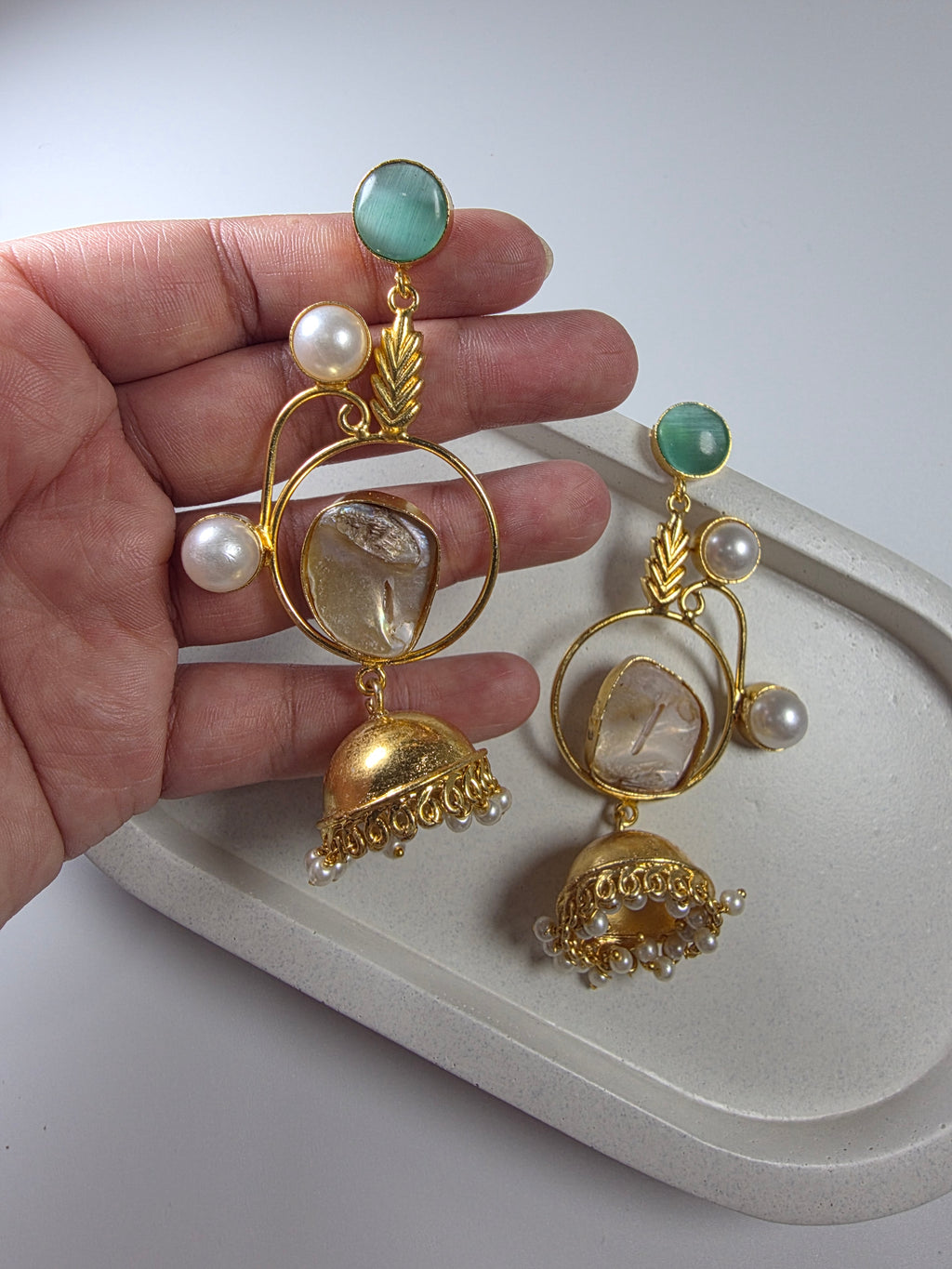 Emerald & Pearl Jhumka Earrings