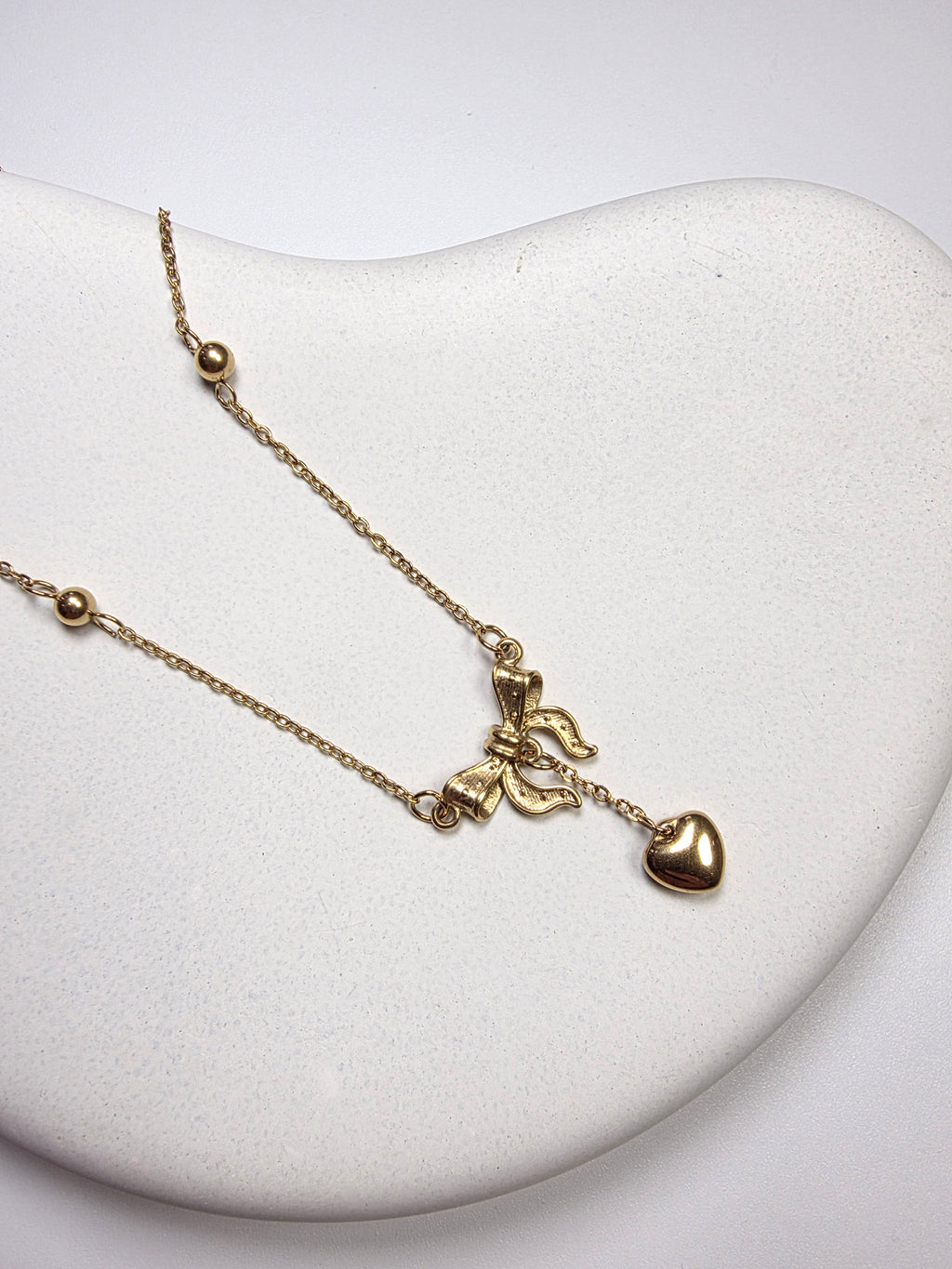 Bow Knot Heart tassle necklace