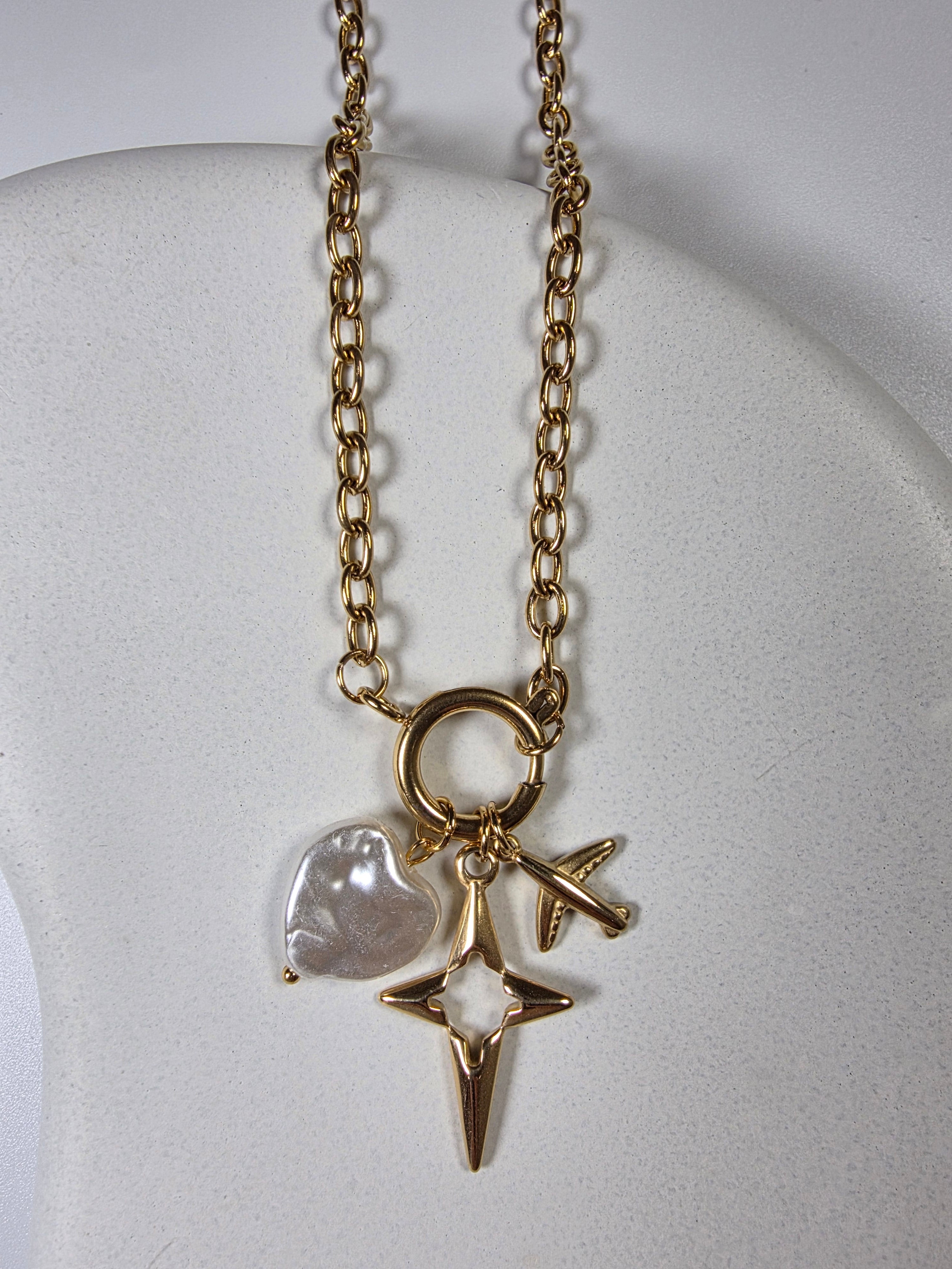Link Necklace Pearl Heart Star