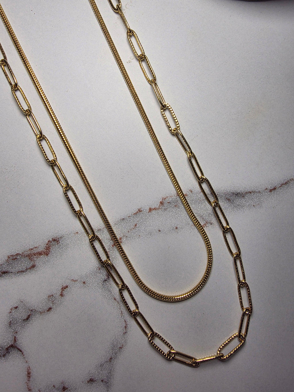 Double layer link and chain necklace