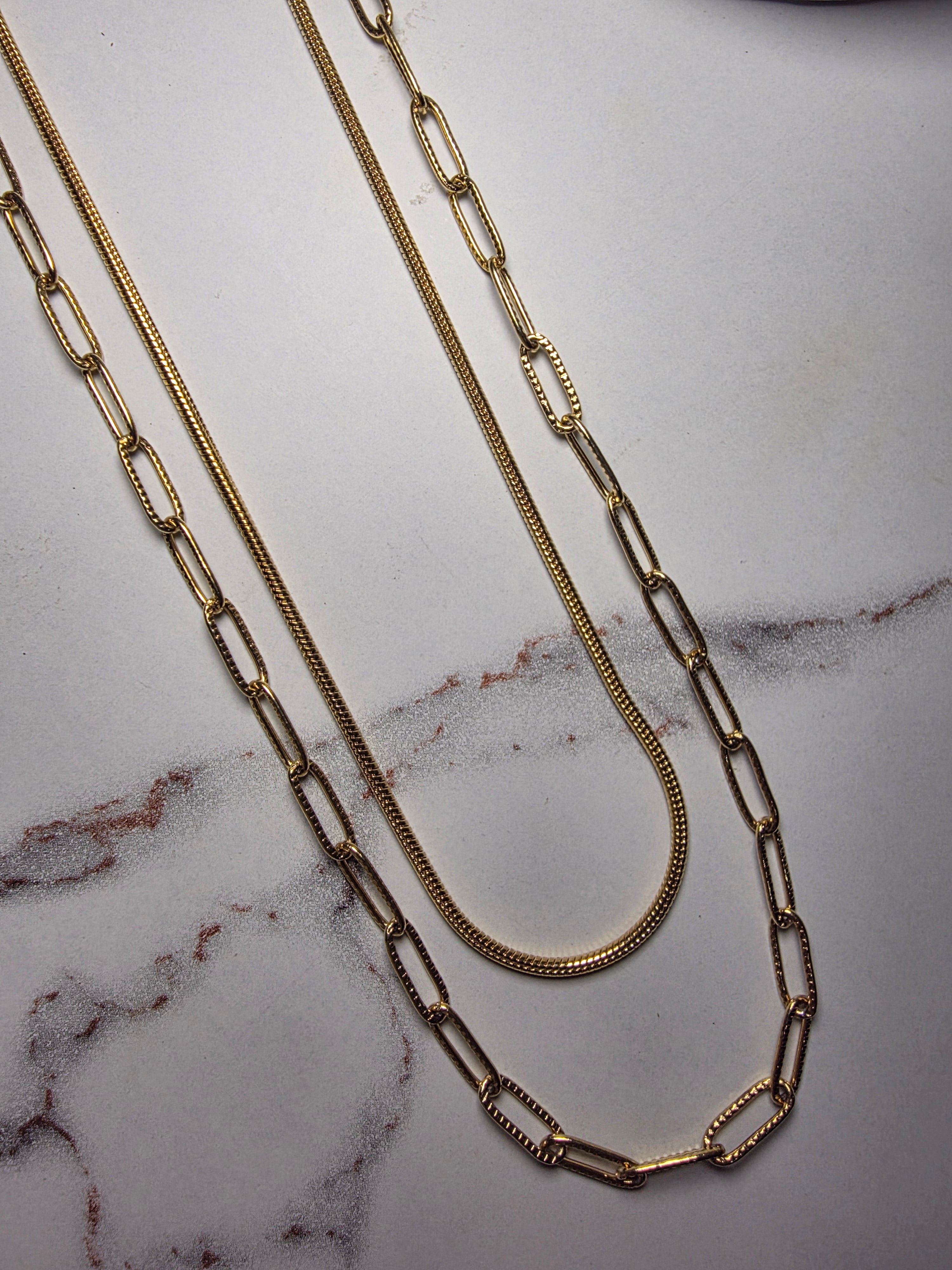 Double layer link and chain necklace