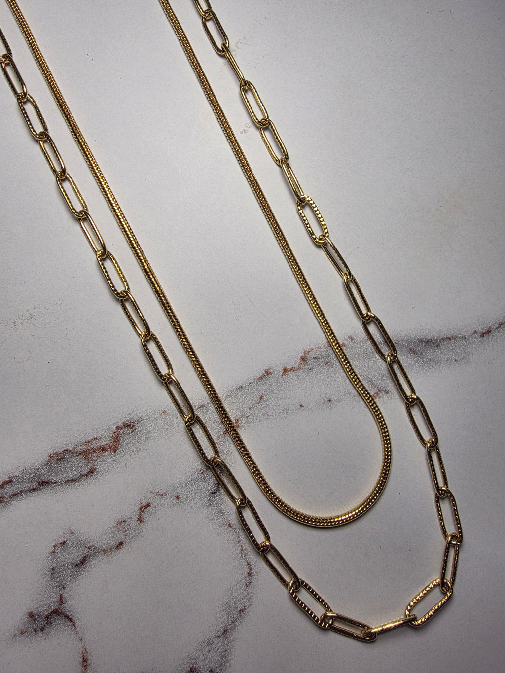 Double layer link and chain necklace