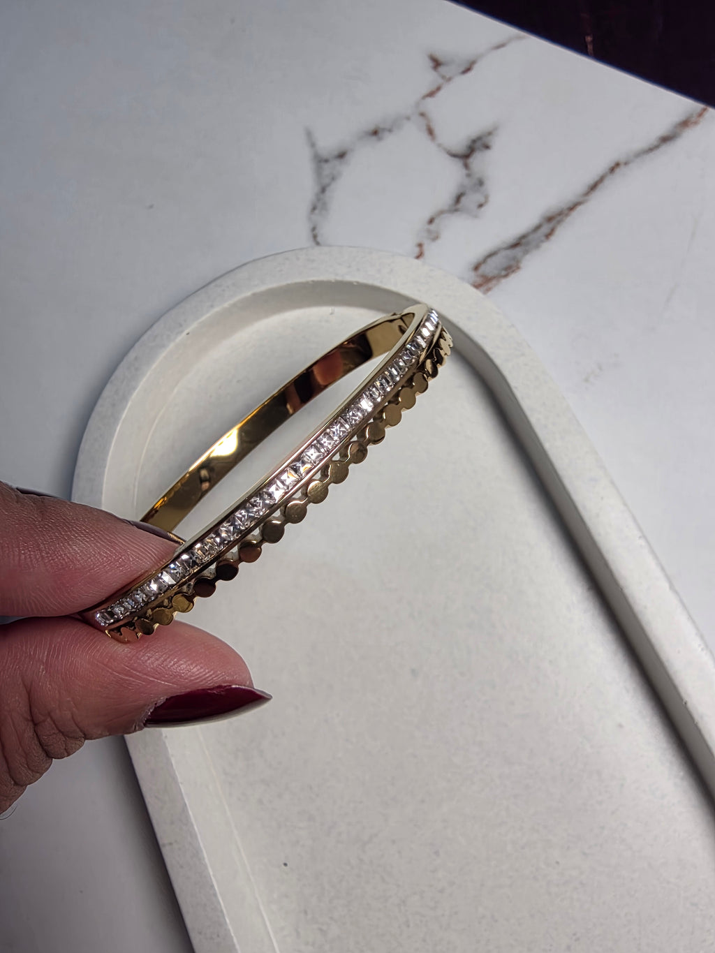 Gold Dot and Stone Cuff Bracelet