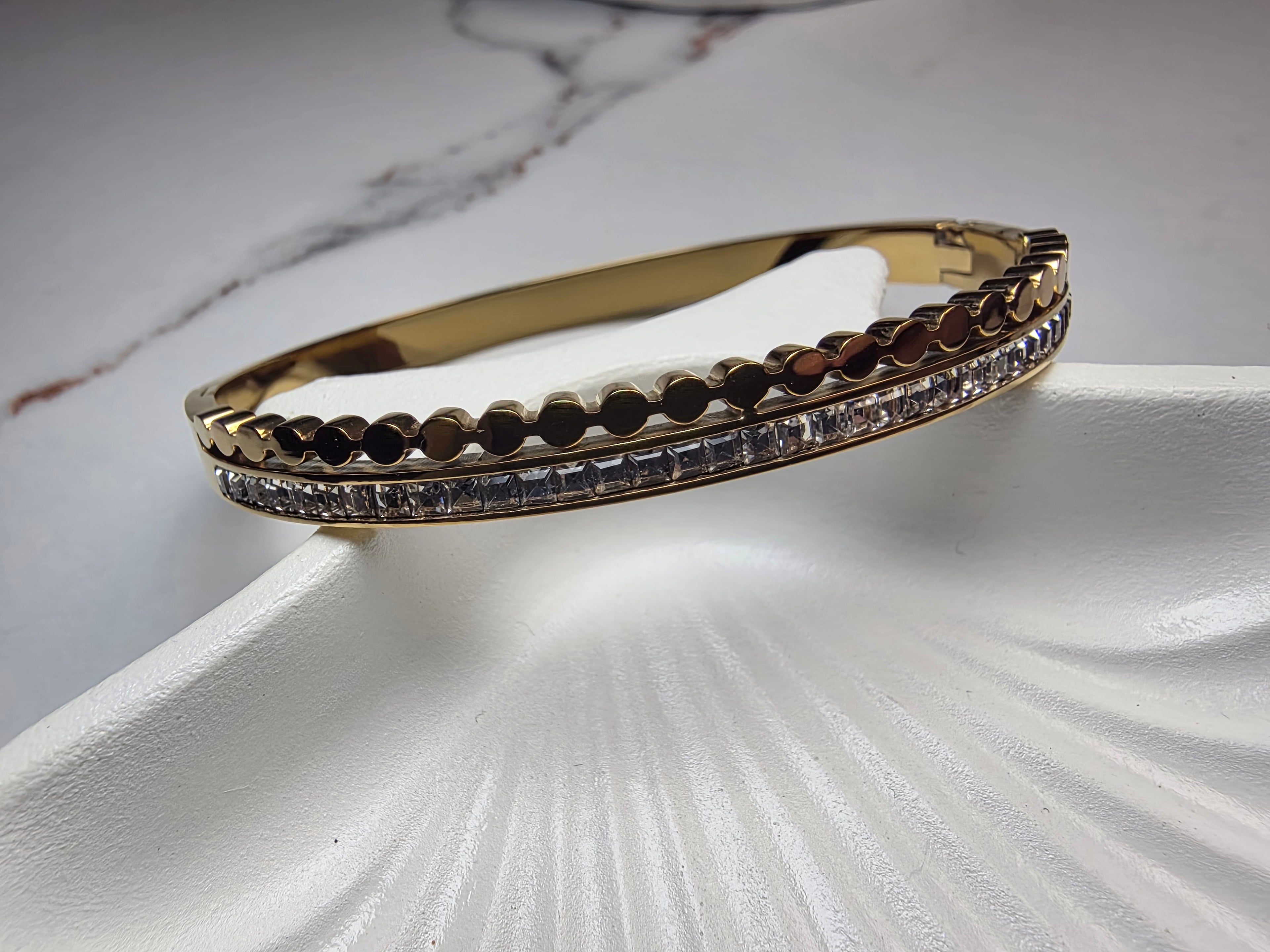 Gold Dot and Stone Cuff Bracelet