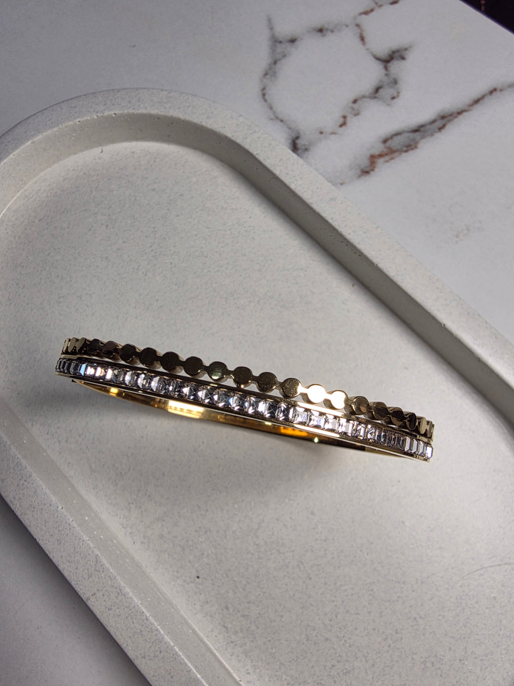 Gold Dot and Stone Cuff Bracelet