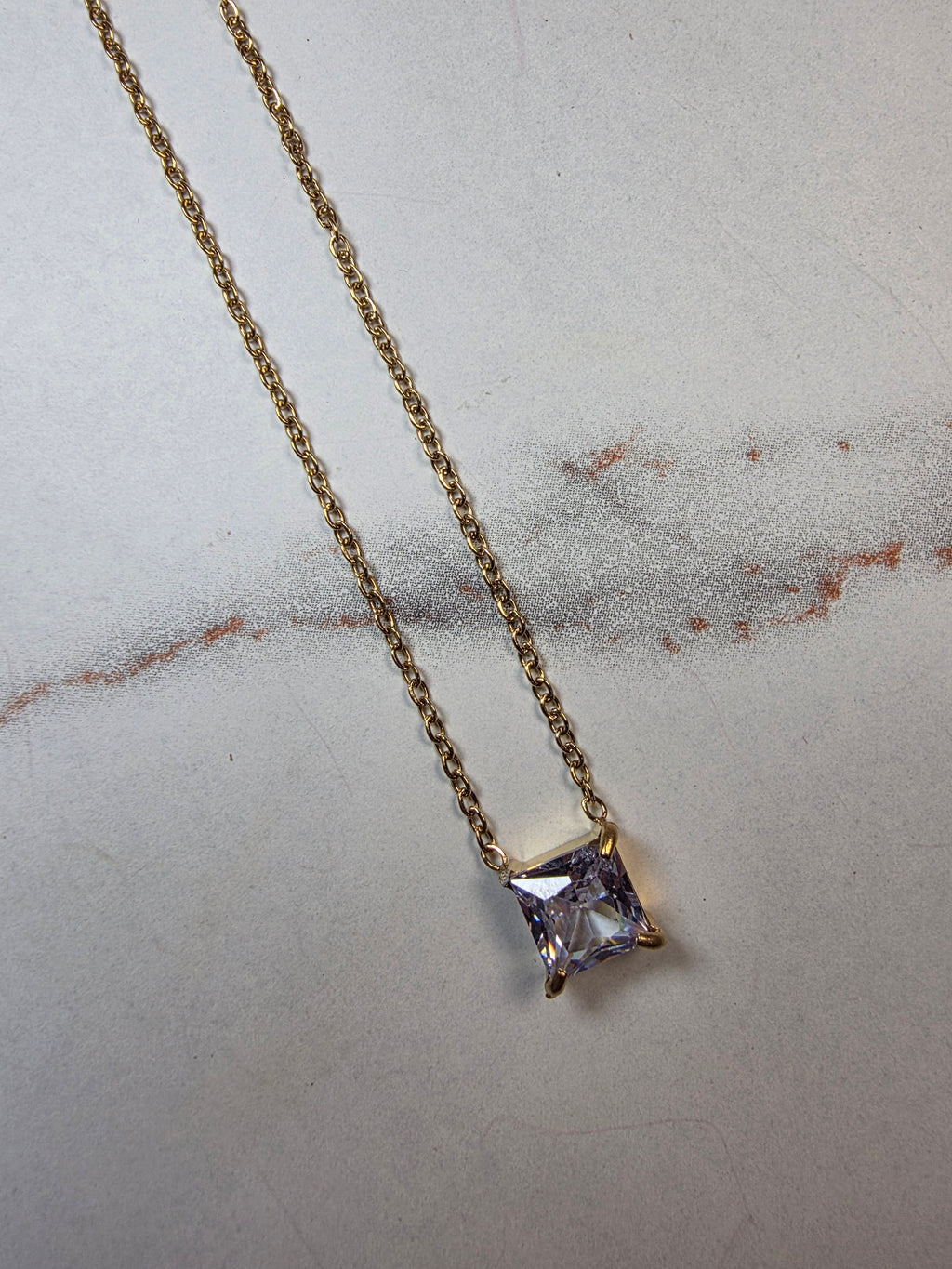 Square Cut Solitaire Necklace