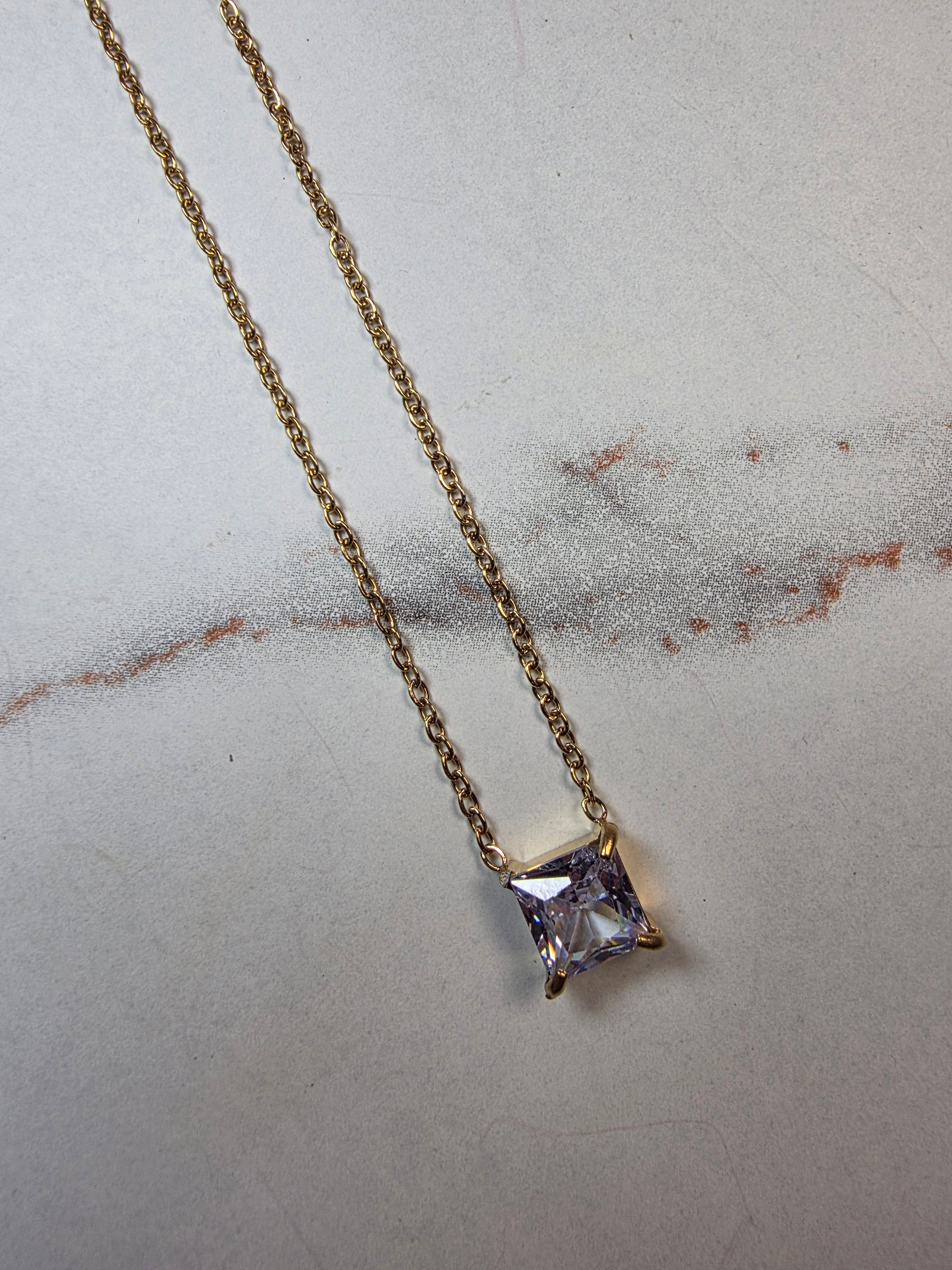 Square Cut Solitaire Necklace