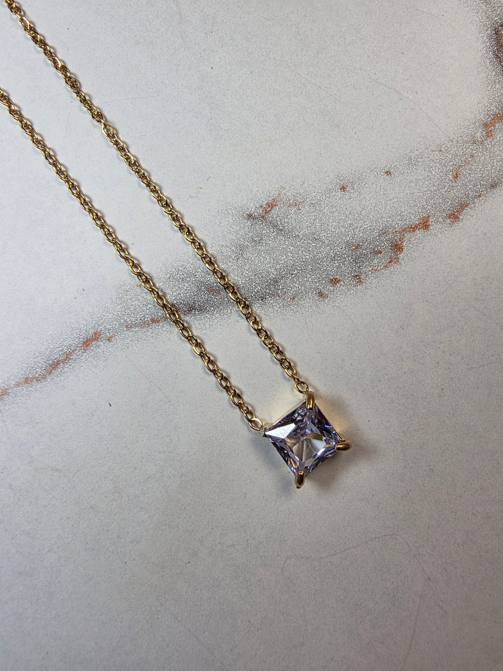 Square Cut Solitaire Necklace