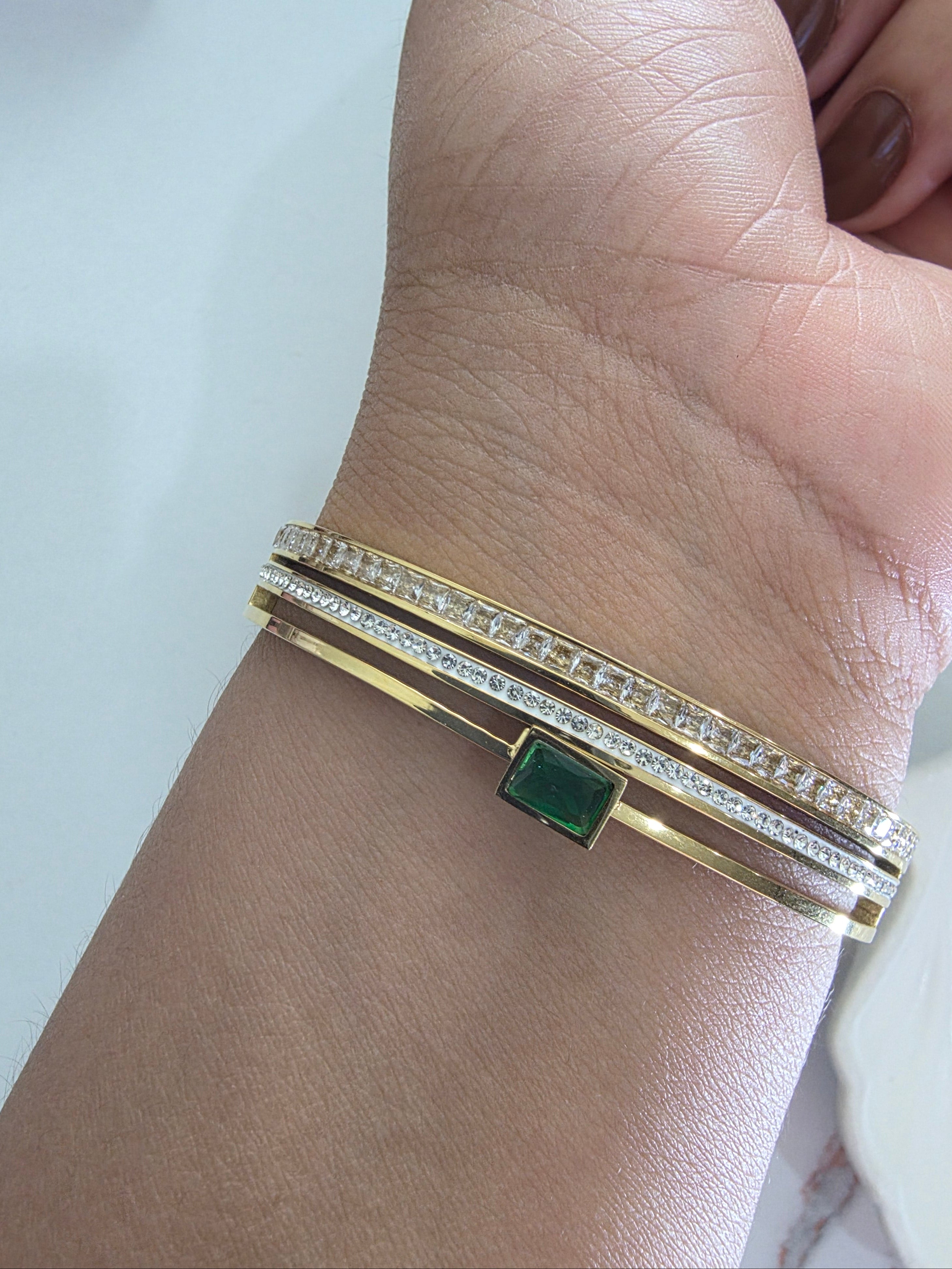 Triple-Layer Emerald Stone Bracelet
