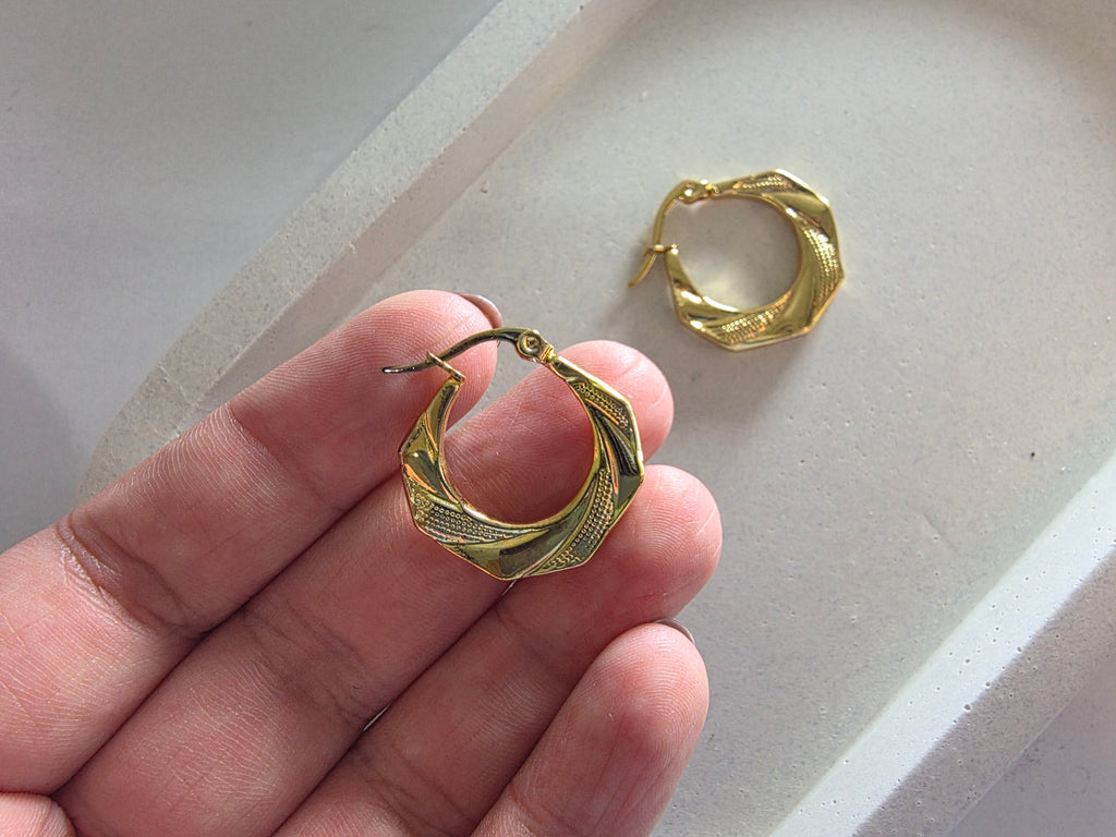 Textured Twist Octagon Hoops