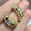 Pavé Croissant Studs - White
