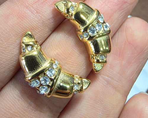 Pavé Croissant Studs - White