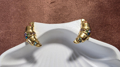 Pavé Croissant Studs - Multicolour