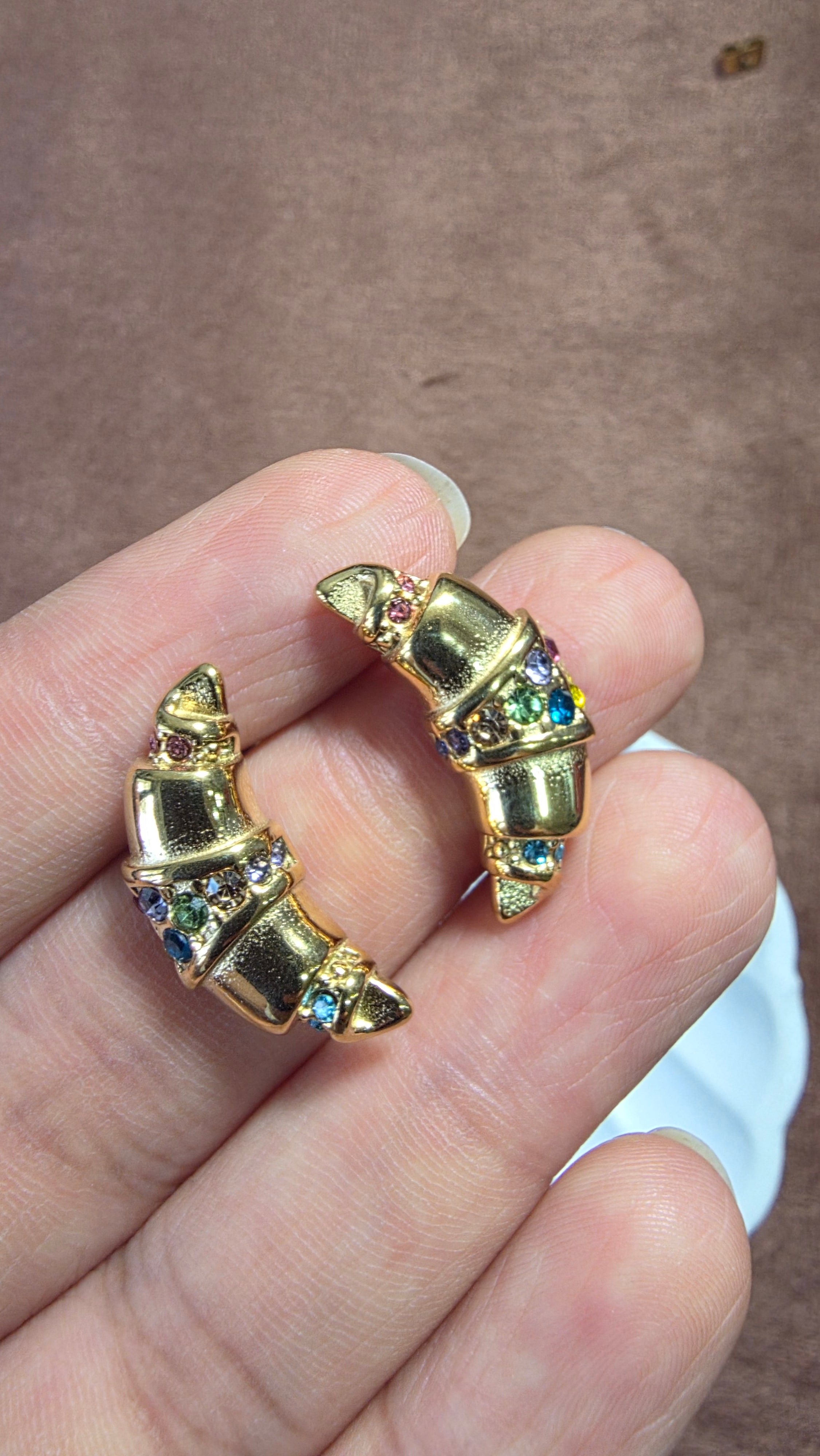 Pavé Croissant Studs - Multicolour