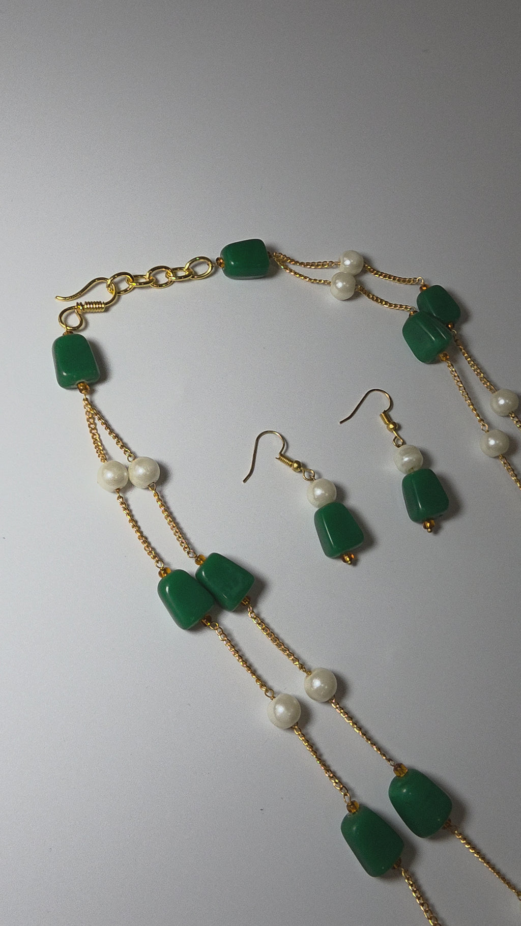 Pearl & Green Bead Double Layer Chain